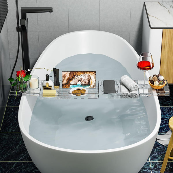 Yieach Iuxury Bathtub Trays for Tub,Expandable Bath Shelf over Tub,Clear Bath Table,Bath Board,Bath Caddy Tray and Bath Tub Accessories for Women