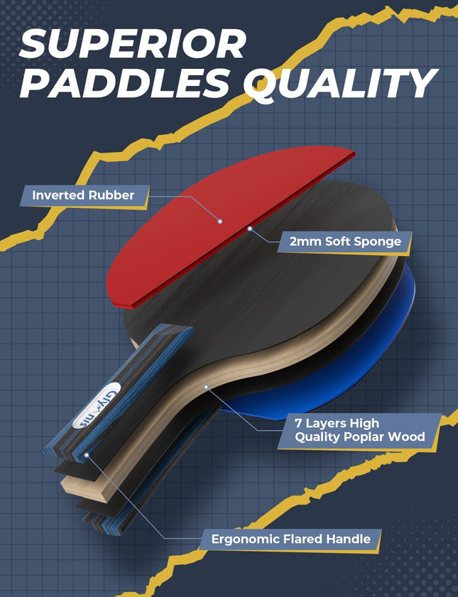 Ping Pong Paddles Set Table Tennis Rackets with Balls, Storage Case for Indoor O