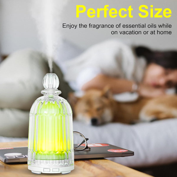 120ml Glass Essential Oil Diffuser, Ultrasonic Aroma Diffuser Glass Cover & Plastic Reservoir with Auto Shut-Off, 7 Colors LED Light for Home,