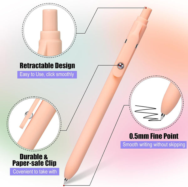 Fenmay Gel Pens, 12 Pcs 0.5mm Fine Point Aesthetic Pens, Quick Dry No Smudge, Smooth Writing Comfortable Grip Pen, Cute Black Ink Journaling Pens