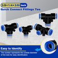 Push to Connect Fittings 3/8" X 1/4" X 3/8" OD Reducing Tee- 6 PCS 3/8" X 1/4" OD Quick Connect Air Hose Fittings - Reducing Straight Union
