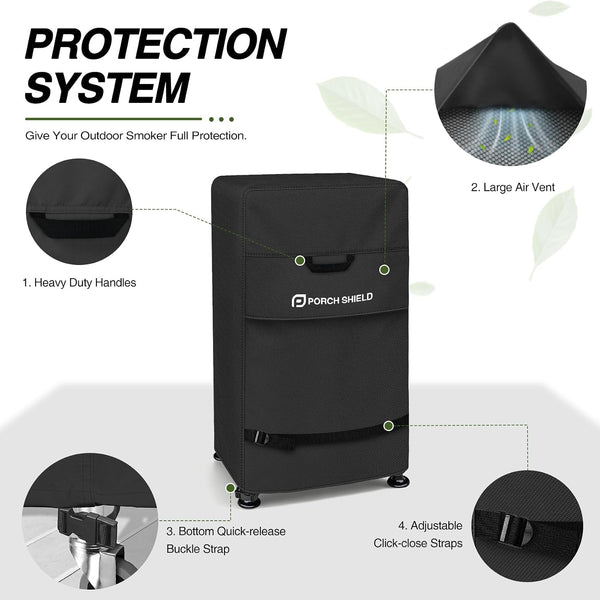 Porch Shield 30 Inch Electric Smoker Cover for Masterbuilt Smoker, Waterproof Heavy Duty Outdoor Smoker Grill Covers 20W X 18D X 33H Inch, Black