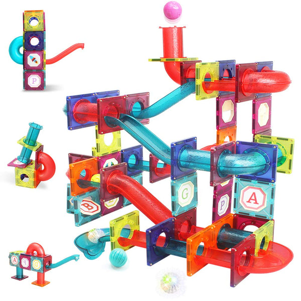 Magnetic Tiles,125 Piece Pipe Magnetic Blocks for Toddlers, 3D Clear Magnets Toys, STEM Toy Children Magnetic Tiles Building Set for Kids Boys