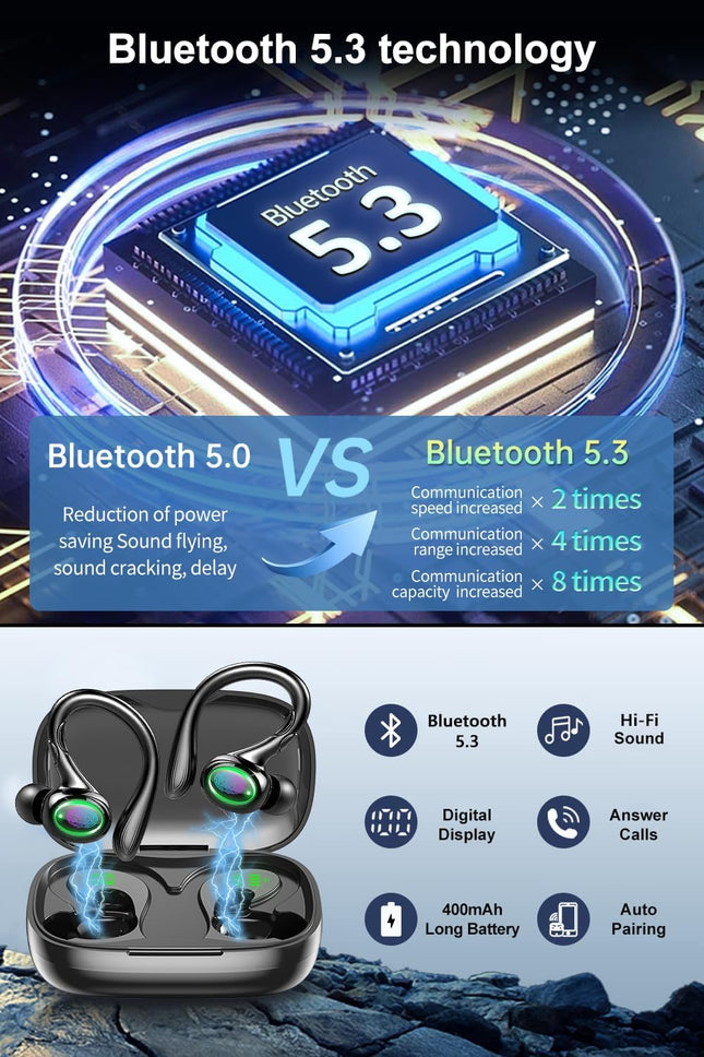 Wireless Earbuds, 60H Playback Bluetooth 5.3 Headphones,Noise Cancelling Wireless Headphones with LED Battery Display, M