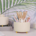 SKYDUE 360 Rotating Plastic Desk Pen Organizer with 5 Slots, Dual-Purpose Art Supply Pencil Cup for Office, School, Home Beige_1Pack