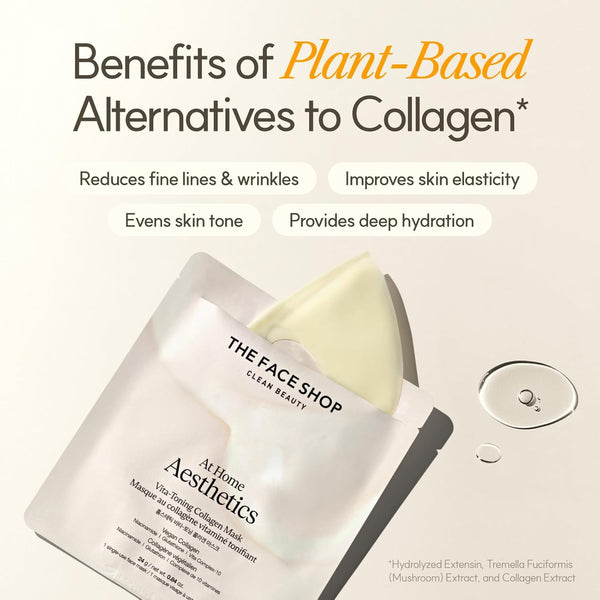 THE FACE SHOP Vita-Toning Vegan Collagen Face Mask, Korean Glass Skin Essential, Hydrogel Mask for Moisturizing & Skin Elasticity, Improves Uneven