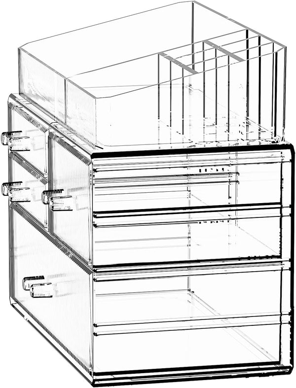 ZHIAI Stackable Storage Drawer, Acrylic Organizer, Cosmetic Organizer for Dresser, Vanity, Kitchen Cabinet, Bathroom, Under Sink, Home