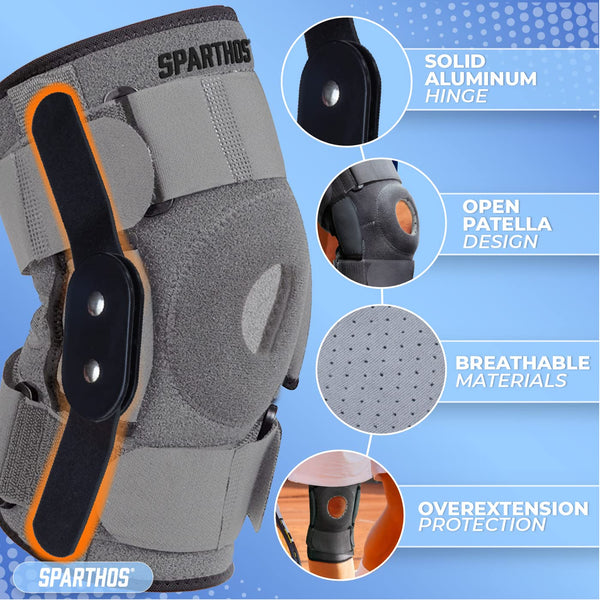 Sparthos Knee Brace for Women & Men - Meniscus Tear Support - Gray-L Gray/Black Large