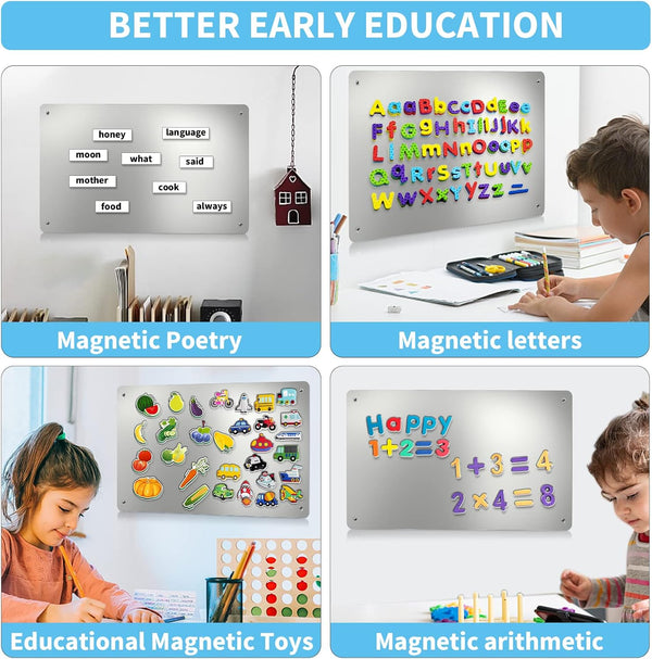 17.7" x 11.8" 2 Pack Stainless Steel Magnetic Board - Magnet Bulletin Board to Display Magnetic Letters Numbers Animal, Poetry, Spice Jars, Notes,