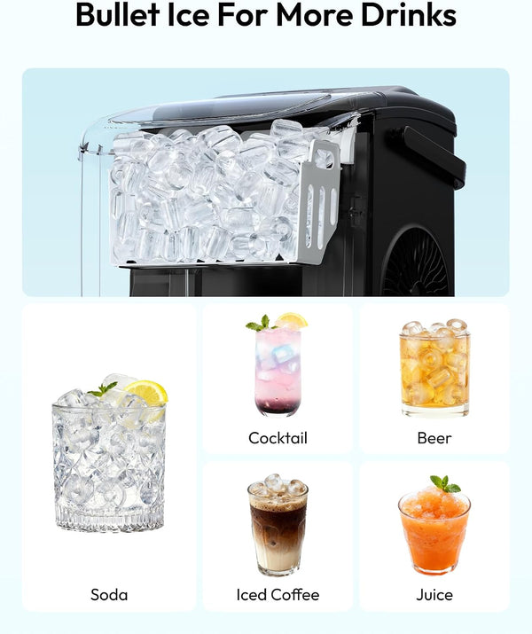 EUHOMY Countertop Ice Maker Machine with Handle, 26lbs in 24Hrs, 9 Ice Cubes Ready in 6 Mins, Auto-Cleaning Portable Ice Maker with Basket and