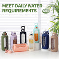 SIEROZUR 64 oz Glass Water Bottle with Straw and Handle Half Gallon Large Water Bottle with Silicone Sleeve and Time Marker Sports Water Jug Wide