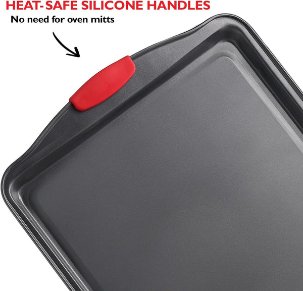 Eatex Baking Sheet, 6PC Cookie Sheet Set with Silicone Handles, Nonstick Steel Baking Pan, Durable Baking Sheets for Oven, BPA Free Baking Pans