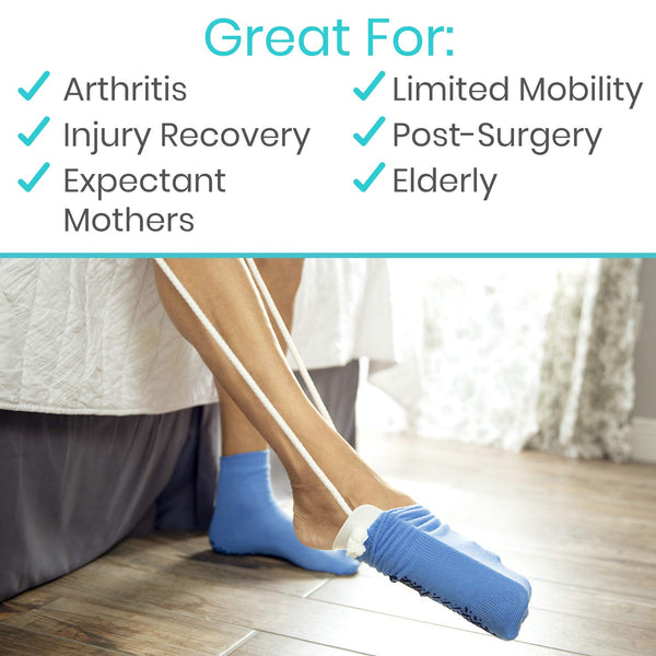 Vive Sock Aid - Easy On and Off Stocking Slider - Donner Pulling Assist Device - Sock Helper Aide Tool - Puller for Elderly, Senior, Pregnant,