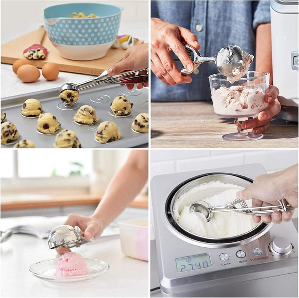 Ice Cream Scoop, 3Pcs Cookie Scoop Set, Stainless Steel Ice Cream Scooper with Trigger Release, Large/Medium/Small Cookie Scooper for Baking,