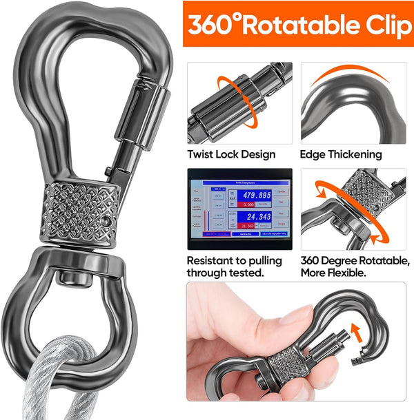 Tresbro 15FT Reflective Tie Out Cable for Dogs Up to 250 Pounds, Steel Wire Lead Leash Cable with Stainless Dual Fix Buckle, Lightweight and