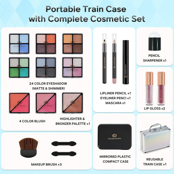 Color Nymph Girls Makeup Kit for Teens Make up Set for Beginners White | Versatile Colors & Buildable Beginner-Friendly, Gentle for Teen Girls