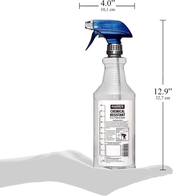 HARRIS Chemically Resistant Professional Empty Spray Bottles, 32oz (3-Pack), for Cleaning Solutions and Water 3 Count (Pack of 1)