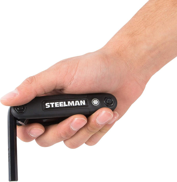 Steelman Portable Folding Hex Key Wrench Metric Multi-Tool, Set Includes 1.5, 2, 2.5, 3, 4, 5, 6, and 8mm Sizes, Chamfered Ends, Steel,