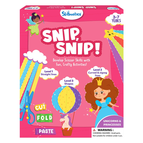 Skillmatics Scissor Skills Activity Book - Snip Snip Unicorns & Princesses, 25 Fun Cutting & Creative Activities for Preschoolers, 2 Child-Safe