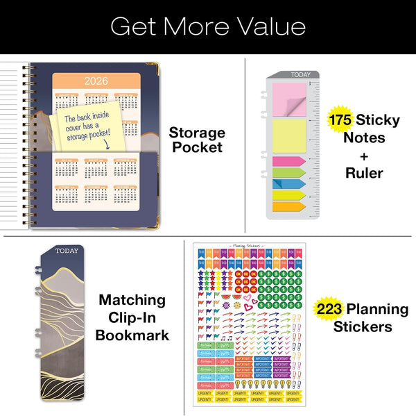 HARDCOVER 2025 Planner, 8.5"x11": 14 Months (November 2024 - December 2025), Daily Weekly Monthly Planner, Yearly Agenda, Bookmark, Pocket Folder