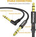 HOSONGIN 1/4 Inch TRS Instrument Cable 15 feet 2-Pack, Straight-to-Right Angle 6.35mm Male Stereo Audio Cord, Balanced Interconnect Line for