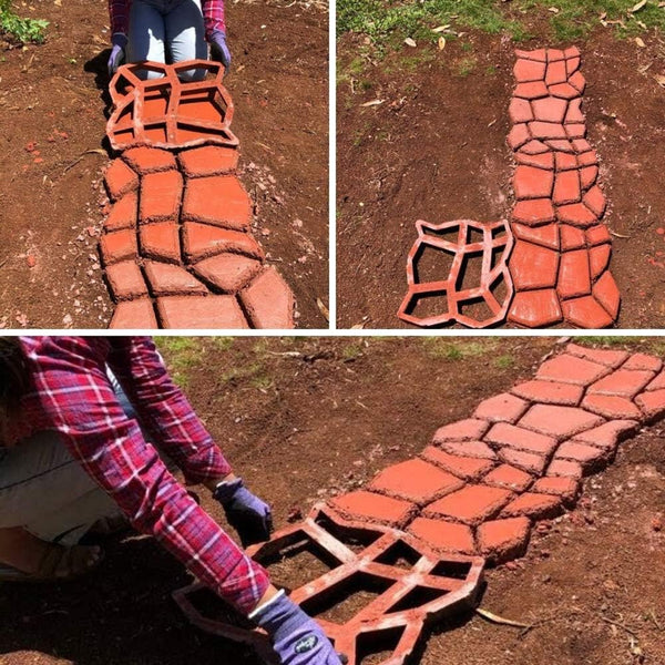 Walk Maker, Pathmate Stone Moldings Paving Pavement Concrete Molds Stepping Stone Paver Walk Way Mold for Patio, Lawn & Garden(Big Size:16.9 x