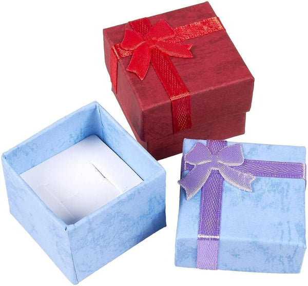 Juvale Ring Boxes Bulk Set - 24-Pack Multi-Color Square Cardboard, 1.6 x 1.2 x 1.6 In - Mini Gift Box with Lid & Bow for Rings & Jewelry 24 Count