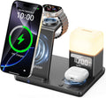 6 in 1 Wireless Charging Station with Clock & Night Light，Alarm Clocks for Bedrooms,Wireless Charger Stand with Beside Clock for iPhone