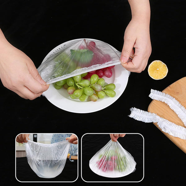 300Pcs Reusable Elastic Food Covers - Universal Stretchable Clear Adjustable Plastic Plate & Bowl Covers, Outdoor Fresh Keeping Bags, Kitchen