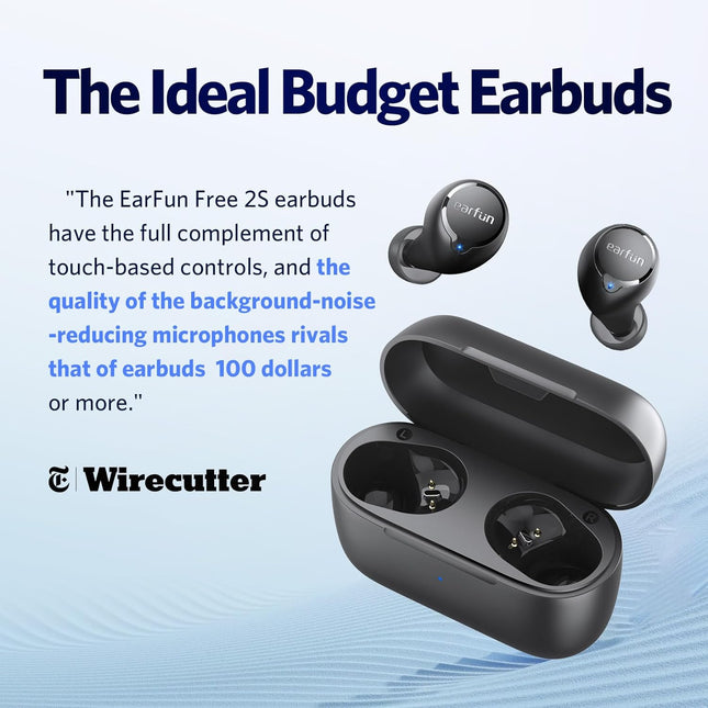Earfun Free 2S Wireless Earbuds, [Upgraded Version] Bluetooth Earbuds with Deep Bass, 4 Mics for Clear Call, Customizabl