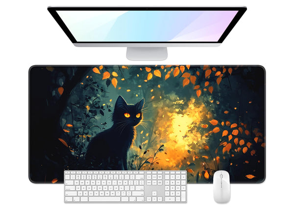 Desk Pad, Large Gaming Mouse Pad, 32" x 16", Dark Cat | XXXL Extended Waterproof Desk Mat, Non-Slip Rubber Base, Stitched Edges, Desktop Decor for