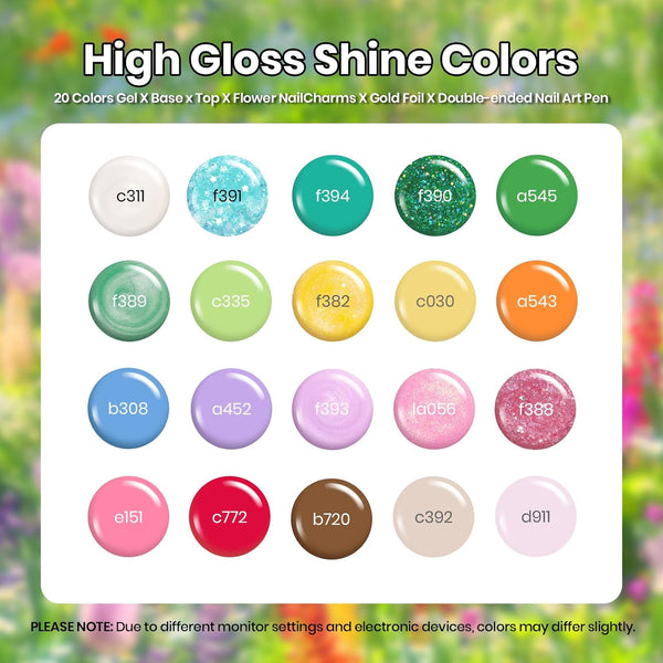 beetles Gel Nail Polish Set 20 Colors Pastel Gel Polish with Glossy&Matte Top Coat Base Coat, Pink Purple Blue Green White Trendy Color Glitter Uv