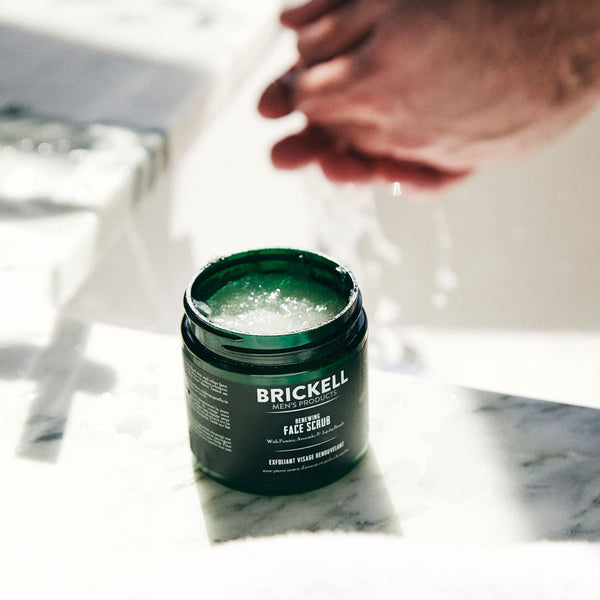 Brickell Men's Renewing Face Scrub for Men, Deep Exfoliating Facial Scrub Formulated with Pumice, Caffeine and Jojoba Beads, 2 Ounce, Scented 59 ml