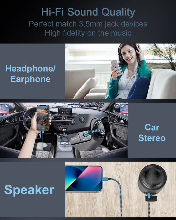 [2Pack/3.3ft] Lightning to 3.5mm iPhone Aux Cord, iPhone Aux Audio Cable | [Apple Mfi Certified] Lightning Aux Cord for Car Home Stereo Headphone