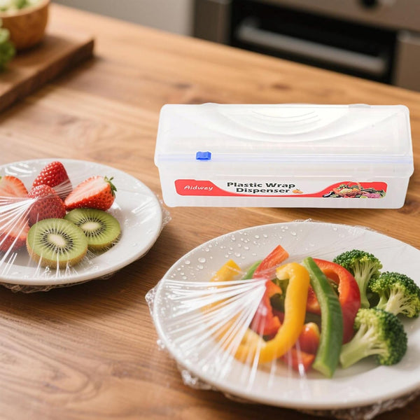 Plastic Wrap Dispenser with Cutter -Cling Wrap Dispenser with Slide Cutter for Food Film, Tin Foil, Aluminum Foil, Baking Paper (Plastic Wrap