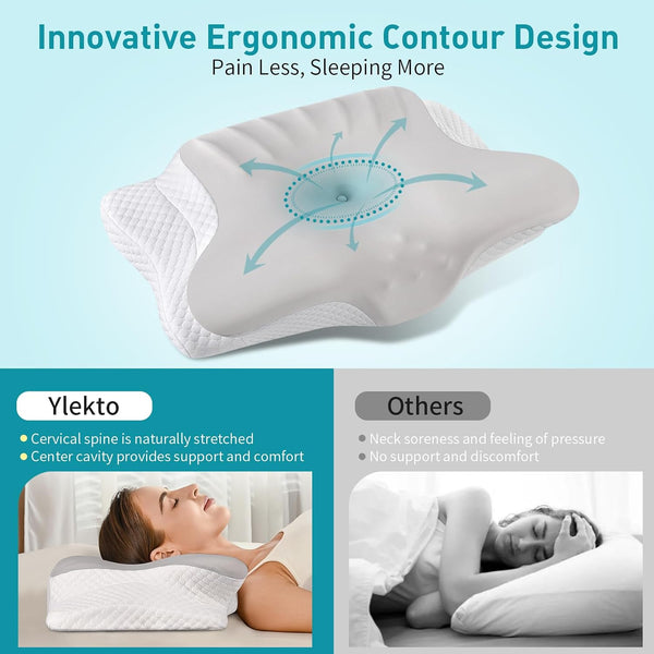 Cervical Neck Pillow for Pain Relief - Ergonomic Memory Foam Pillows for Sleeping, Cooling Side Sleeper Pillow for Neck Support, Contour