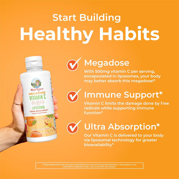 Maryruth Organics Liposomal Vitamin C | Immune Support Supplement | Megadose Vitamin C Supplement 500Mg | Skin Care | Liquid Vitamin C | Vitamin E