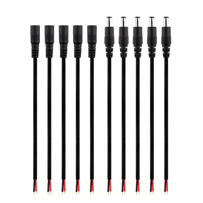 SIM&NAT DC Barrel Power Plug Pigtail Cable, 2.1Mm X 5.5Mm Male Female Barrel Jack Connector Cord with Bare Wire for Secu
