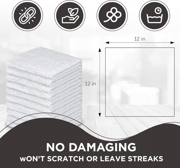 DecorRack 10 Pack 100% Cotton Wash Cloth, Luxurious Soft, 12 x 12 inch Ultra Absorbent, Machine Washable Premium Quality Washcloths, White (10