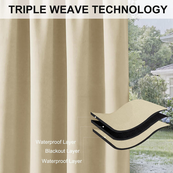 RYB HOME Extra Wide Outdoor Curtains for Patio Waterproof Windproof Blackout Curtains for Porch Pergola Arbor Lanai Pool House outside Deck, 100