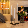 Homemory 3 Pcs Flameless Taper Candles with Remote Timer Dimmer, 9.6" White Flickering Candlesticks Battery Operated, Realistic Plastic LED
