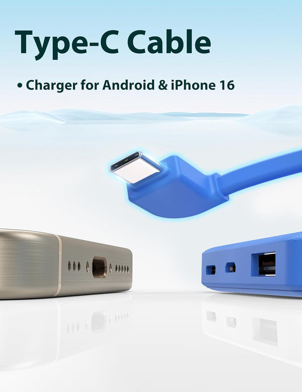 miisso 6000mah Ultra Slim Built in Cables Power Bank, Card Size Built in USB C Cords Battery Pack Portable Charger for Phones, 3 Output External