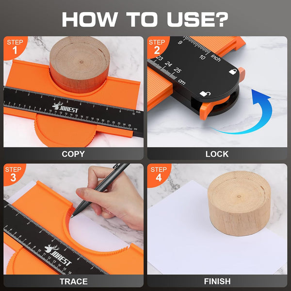 JOREST Contour Gauge with Lock (10 Inch), Gift Ideas for Men Dad Carpenter Handyman, Profile Tool with Measuring Scale for Tile Flooring, Carpet