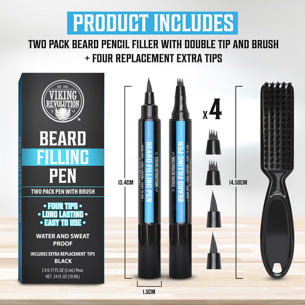 Viking Revolution Beard Pen (2 Pack) - Black Beard Pencil Filler for Men Lapiz para Barba de Hombre - Beard Filler for Men Waterproof Beard