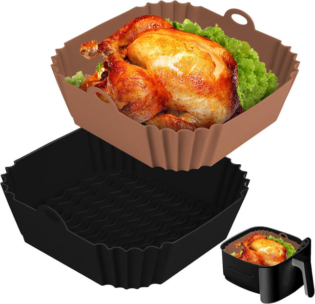 2 PCS Square Silicone Air Fryer Liners - 8 Inch Reusable Air Fryer Pot - Air Fryer Accessories - Air Fryer Inserts for 4