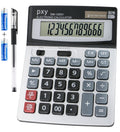 Desk Calculator 12 Digit Extra Large LCD Display, Touch Comfortable with Big Buttons, PXY Two Way Power Battery and Solar Standard Function Office