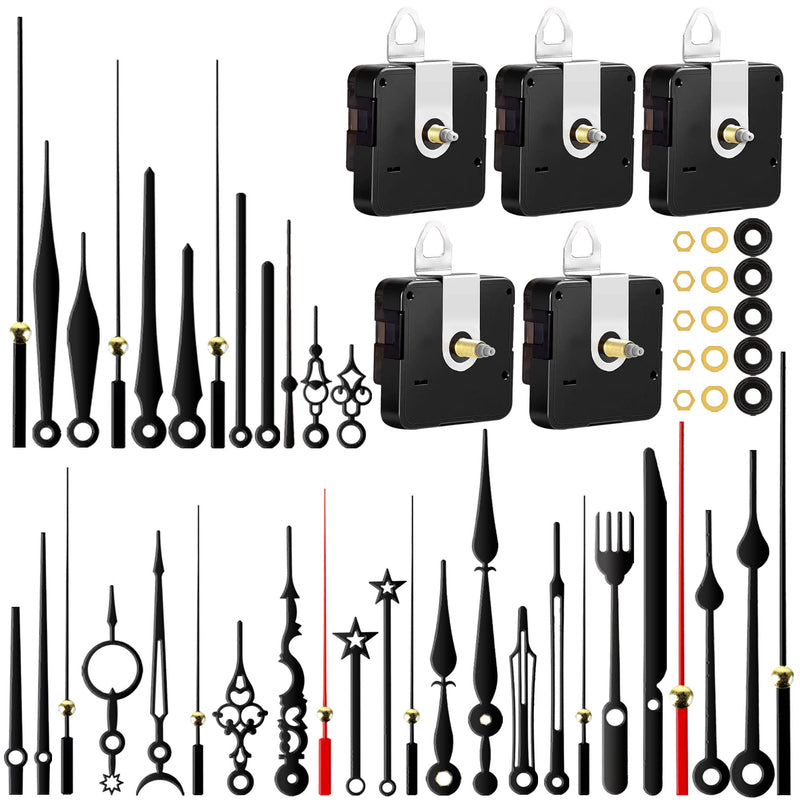 5pcs High Torque Quartz Clock Movement Mechanism Replacement Clock Kit with 12 Different Pairs of Hands Clock for DIY Handicrafts Repair Clock