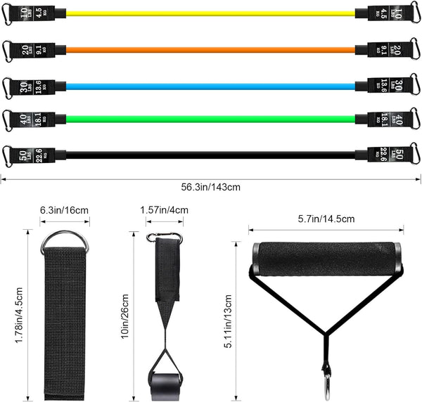 Resistance Bands Set, Himaly Exercise Bands Strength Training Fitness Bands Workout Elastic Bands with Legs Ankle Straps, Door Anchor, Handles &