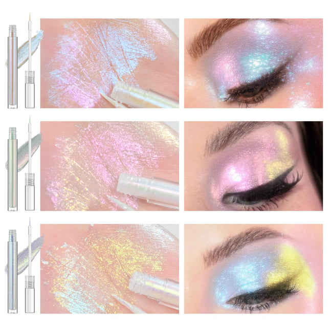 Multichrome Liquid Eyeshadow Set, 3 Colors Multi-Dimensional Eye Liner Makeup, H