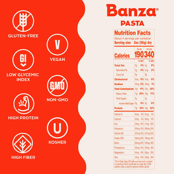 Banza Elbows Pasta from Chickpeas - Gluten Free, High Protein, and Lower Carb Protein Elbows Chickpea Pasta - 8oz 8 Ounce (Pack of 1)